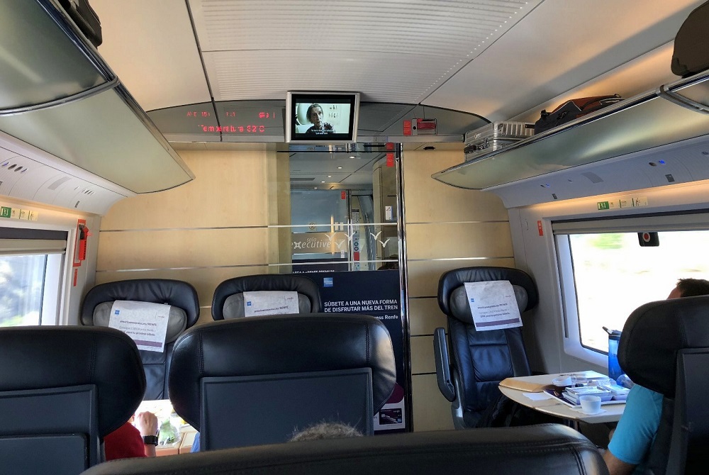 Inside an AVE, the Spanish high-velocity train.