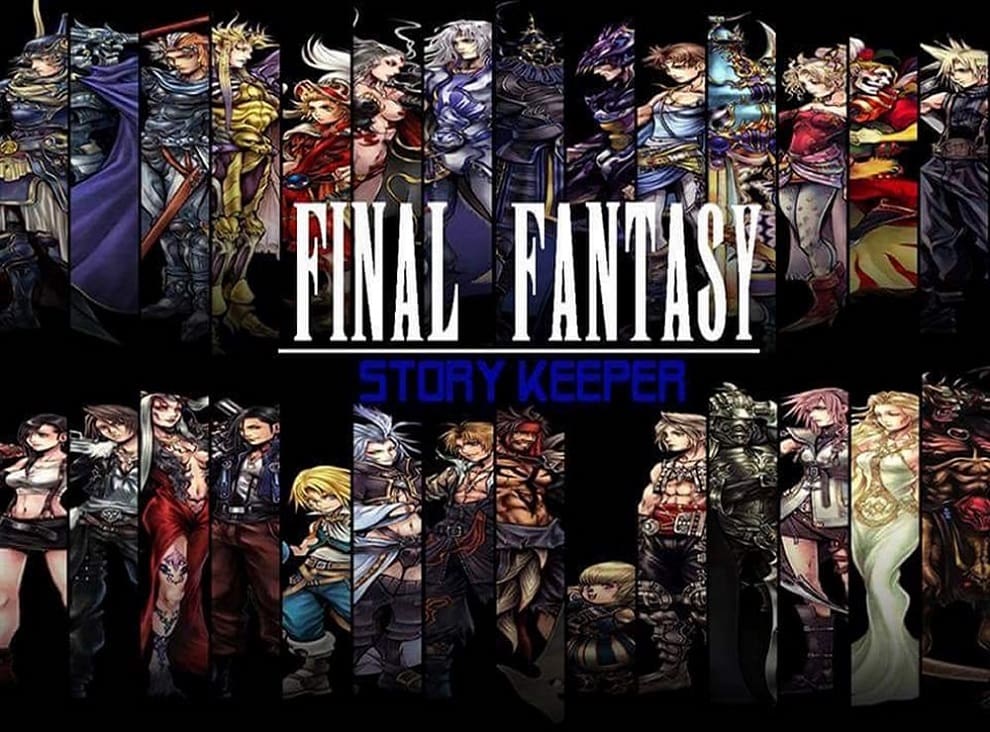Logo of Final Fantasy Story Keepers, featuring stylized text and iconic Final Fantasy imagery.
