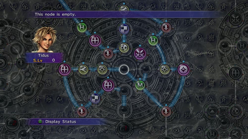 The sphere grid system from Final Fantasy X, showing Tidus´ nodes.