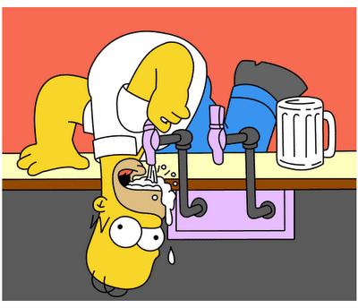 Homer Simpson drinking from the tap