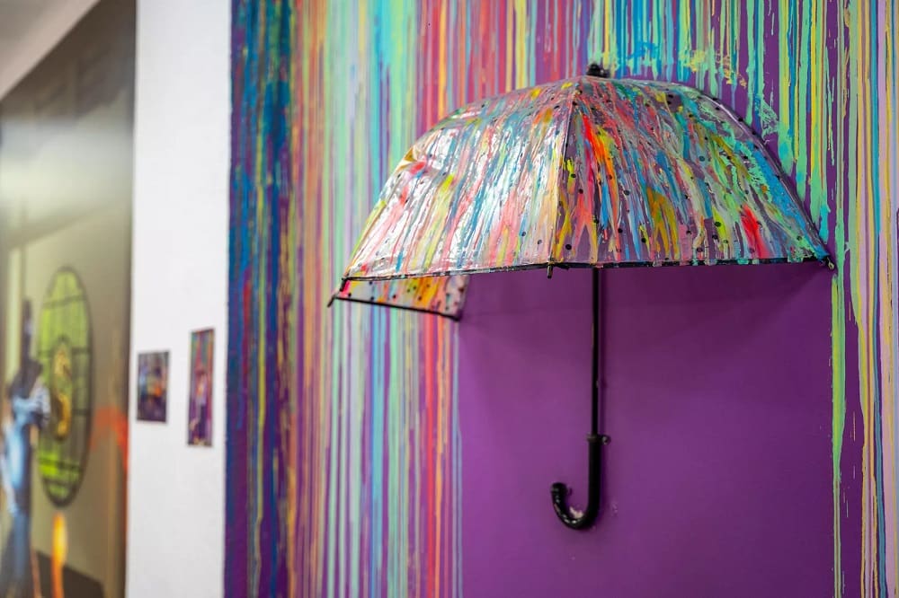 An umbrella stopping paint at Museum of the Imagination, in Malaga.