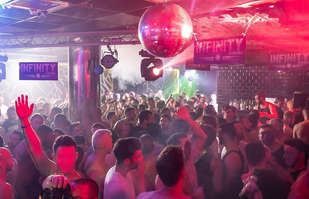 An infinity party night in a dance club in Torremolinos.