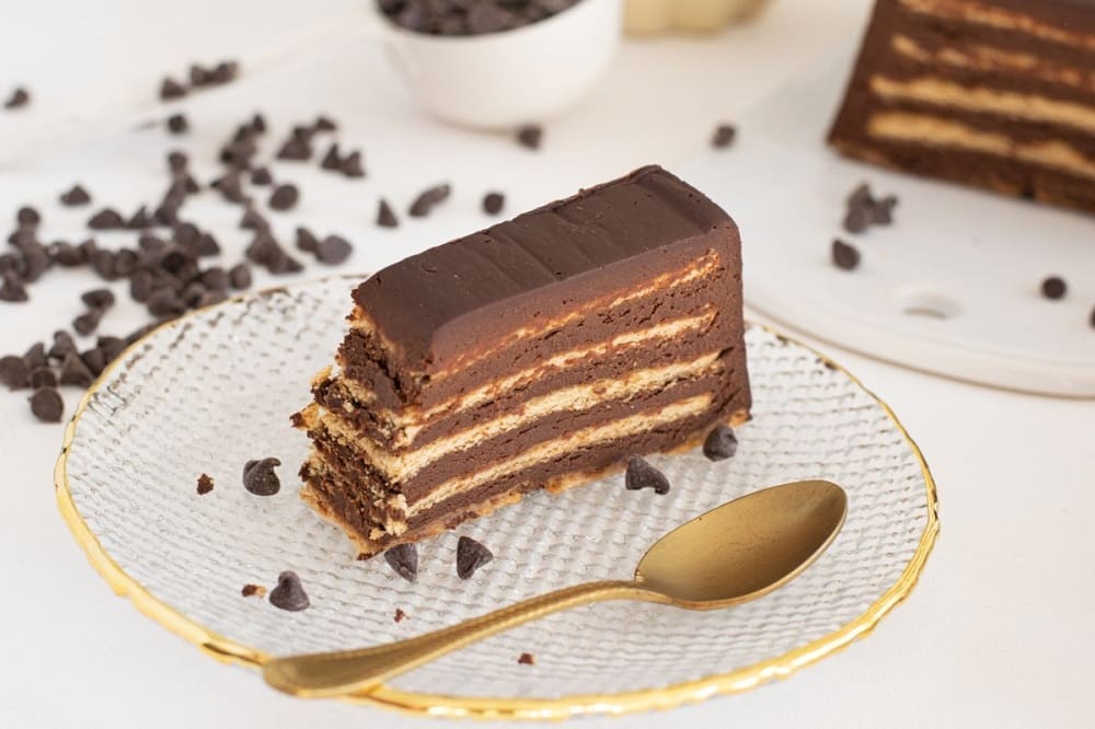 an image of the typical cake from spain tarta de la abuela. Cookies and chocolate